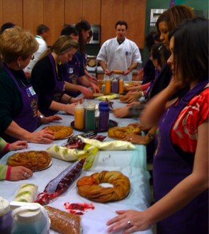 Mallery Mele leads the king cake cooking class, Mardi Gras