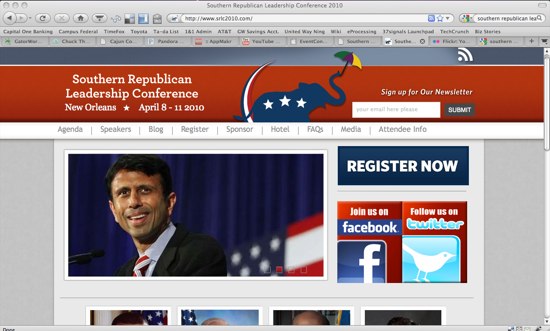SRLC Website Screenshot, Southern Republican Leadership Conference, Marketing Baton Rouge