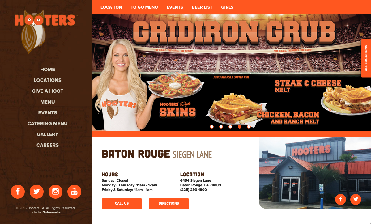 Desktop, Hooters of Louisiana Website Design