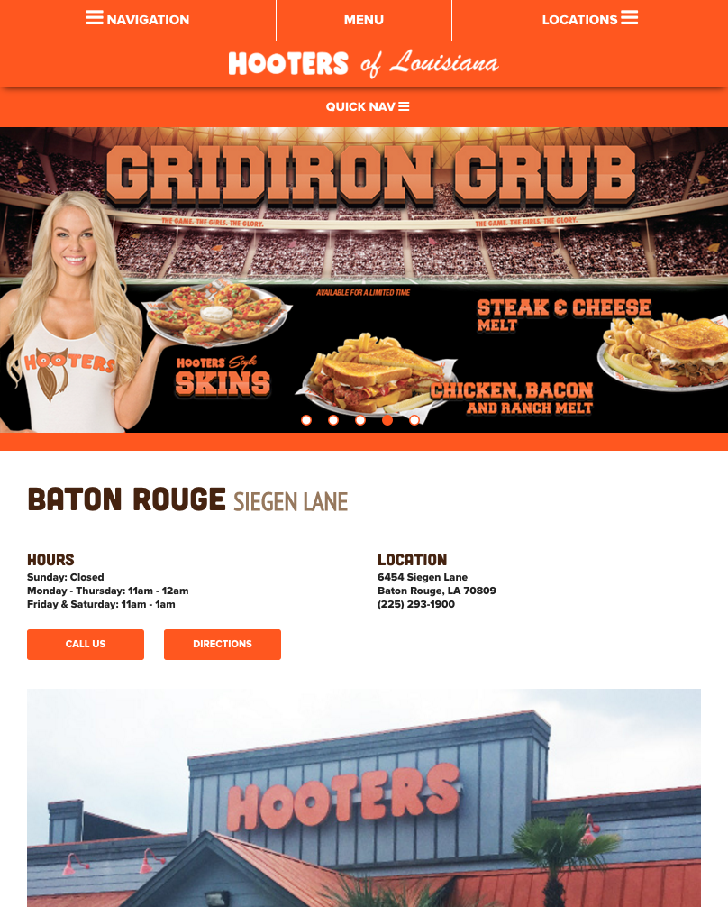 Tablet, Hooters of Louisiana Web Site Design