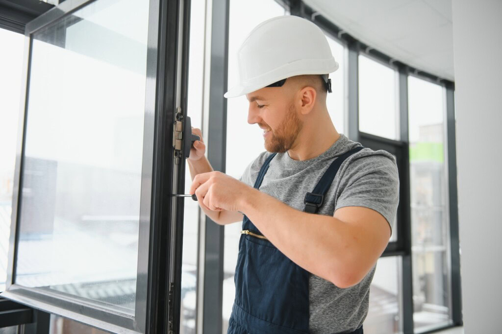 Professional installing new windows in a home