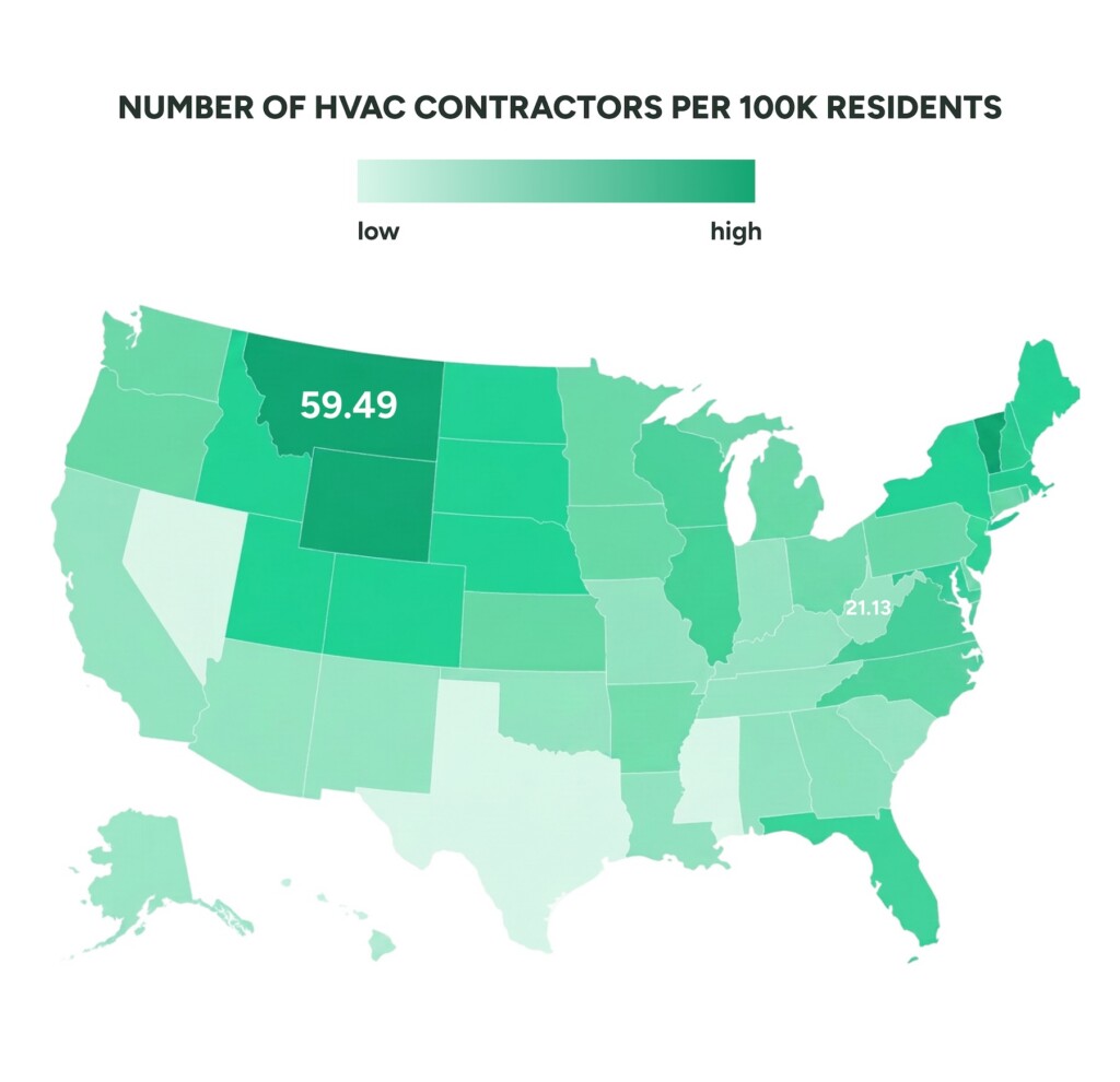 Graph of the United States showing the number of establishments per 100K residents